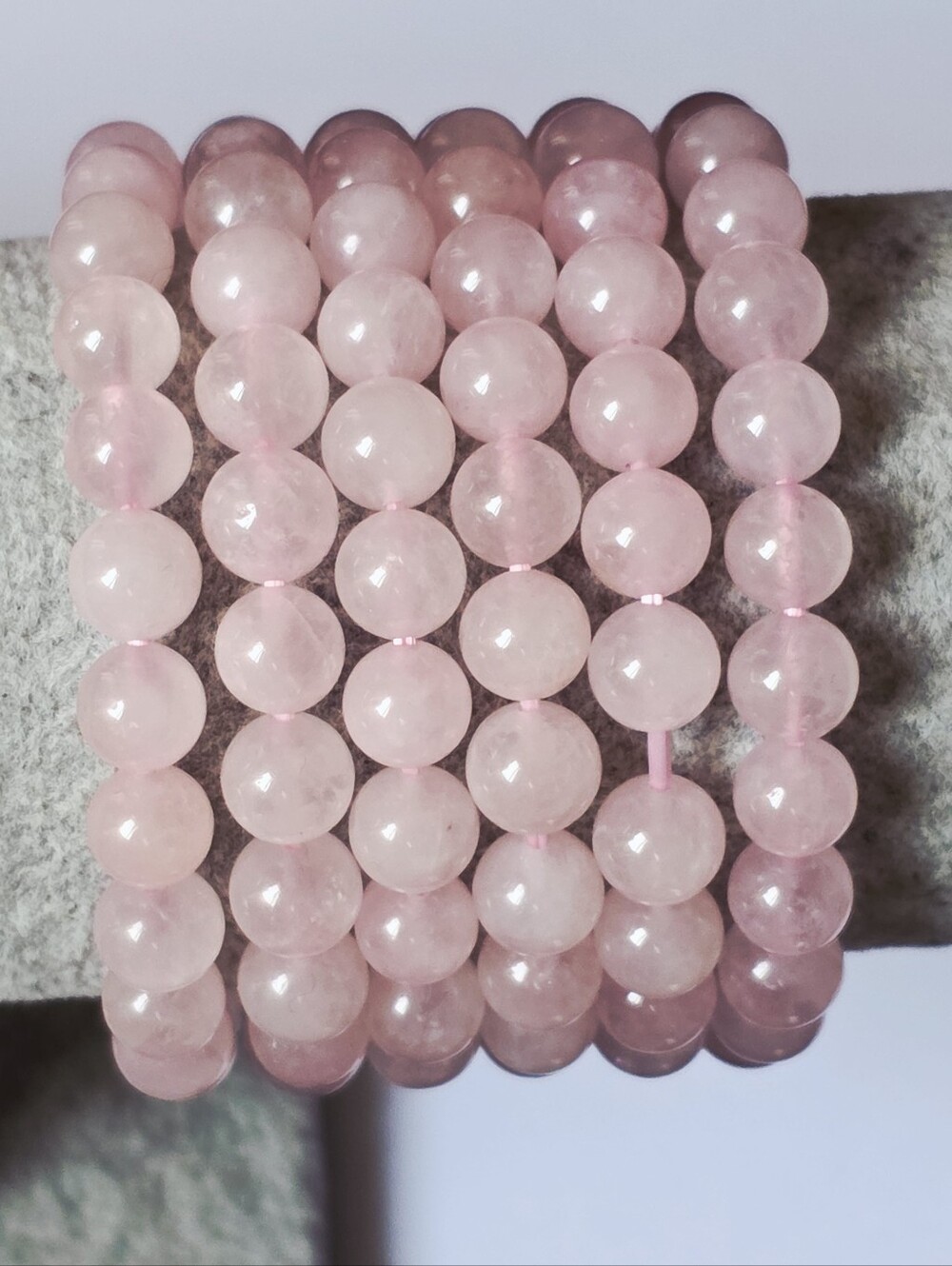 Rose Quartz Beaded Stretch Bracelet | Natural Stone Quartz | Handmade| 8mm - Picture 8 of 9